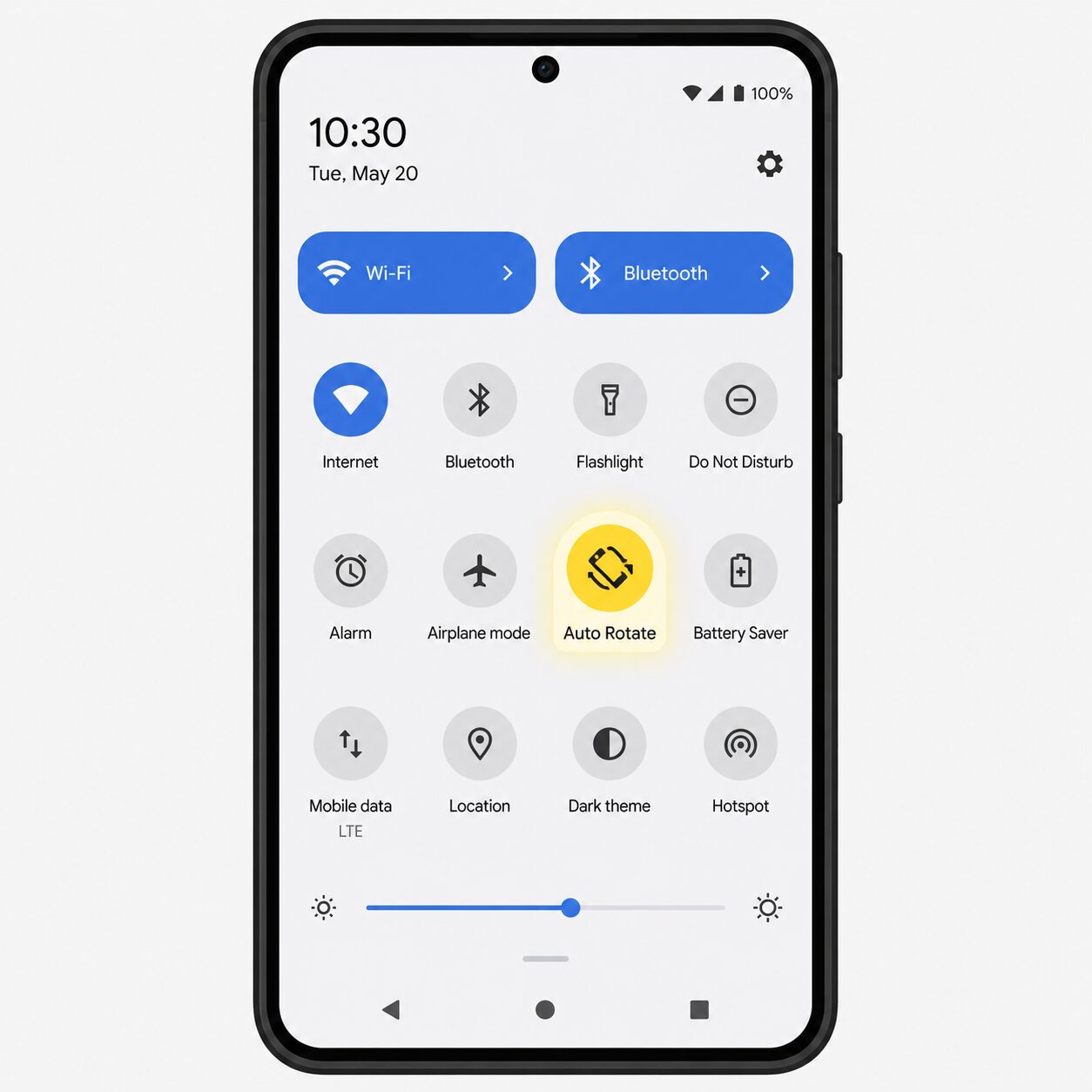Androidのクイック設定パネルで自動回転をオフにする画面