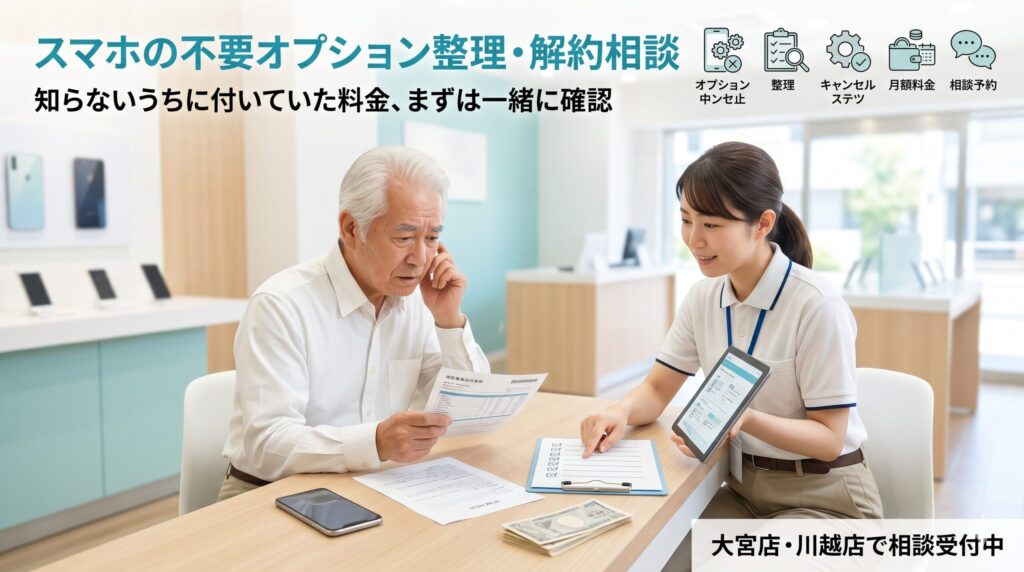 知らないうちに契約されていたスマホオプションの整理・解約方法|大宮・川越で相談
