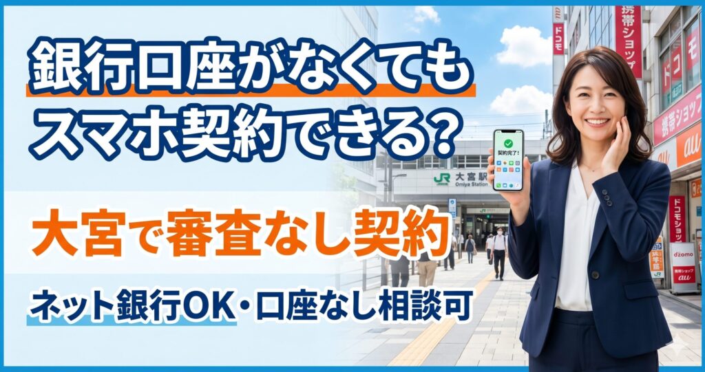 銀行口座がなくてもスマホが持てる?口座開設と同日に大宮で審査なし契約する方法