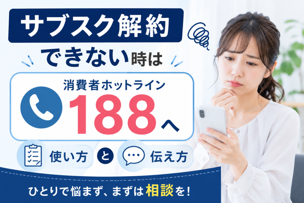 サブスク解約できない時は消費者ホットライン188へ|使い方と伝え方